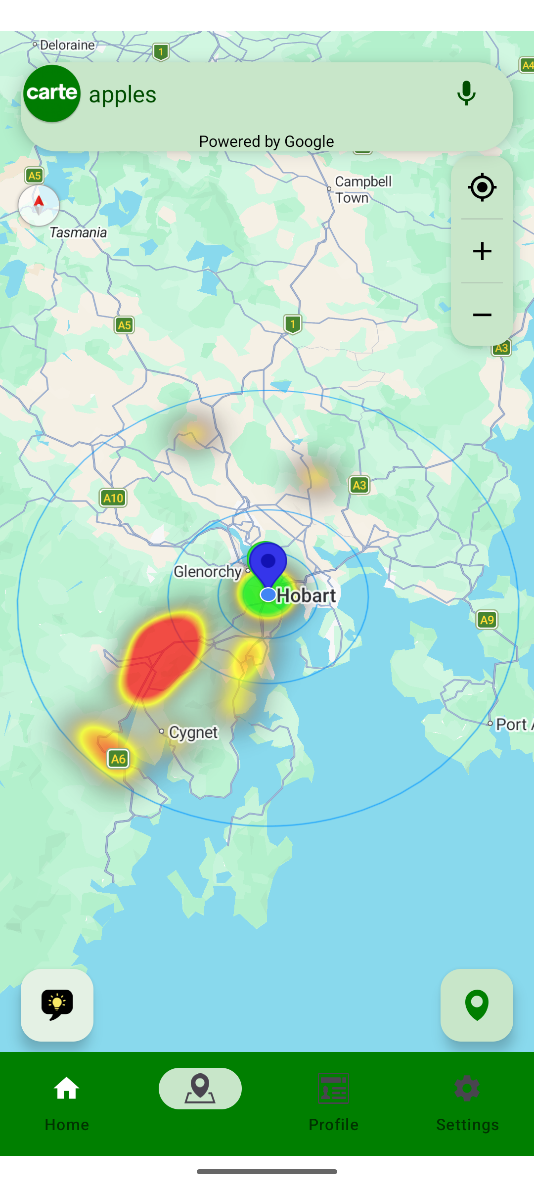 Carte Map Explorer with Distance Rings